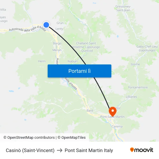 Casinò (Saint-Vincent) to Pont Saint Martin Italy map