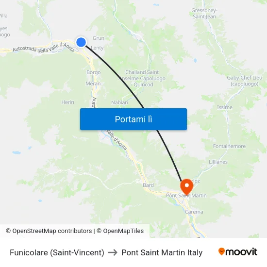 Funicolare (Saint-Vincent) to Pont Saint Martin Italy map