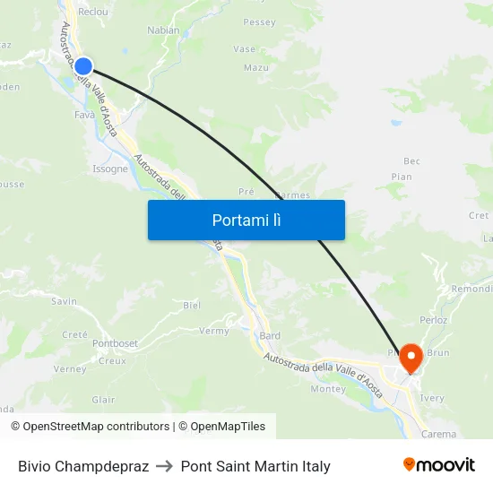 Bivio Champdepraz to Pont Saint Martin Italy map