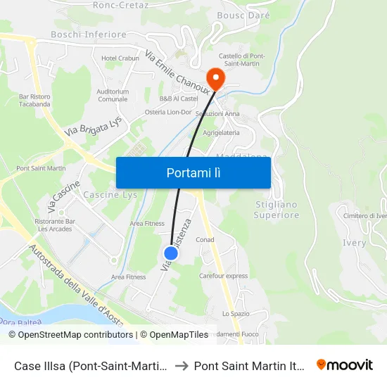 Case Illsa (Pont-Saint-Martin) to Pont Saint Martin Italy map