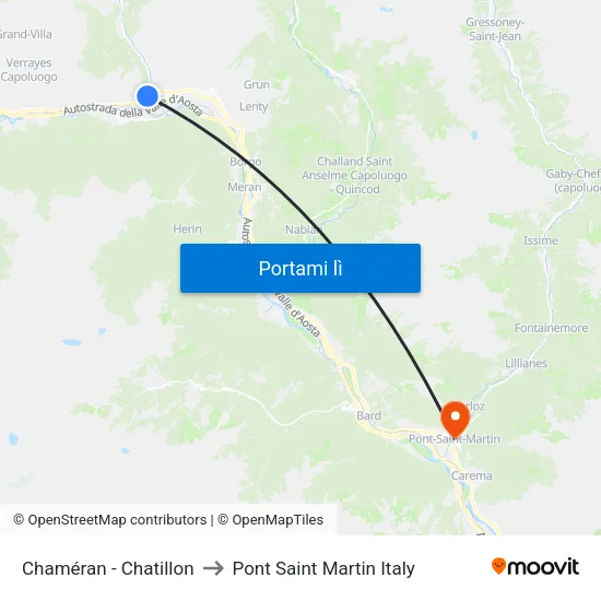 Chaméran - Chatillon to Pont Saint Martin Italy map