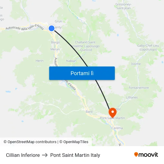 Cillian Inferiore to Pont Saint Martin Italy map