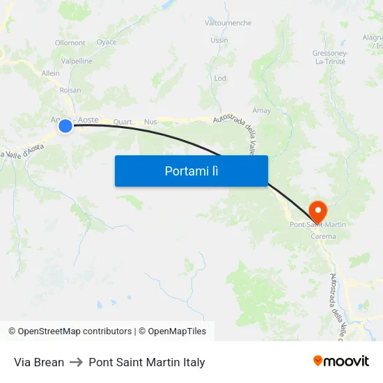 Via Brean to Pont Saint Martin Italy map