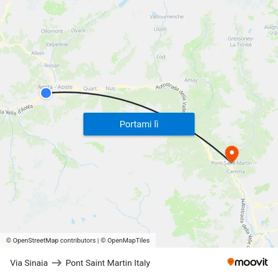 Via Sinaia to Pont Saint Martin Italy map