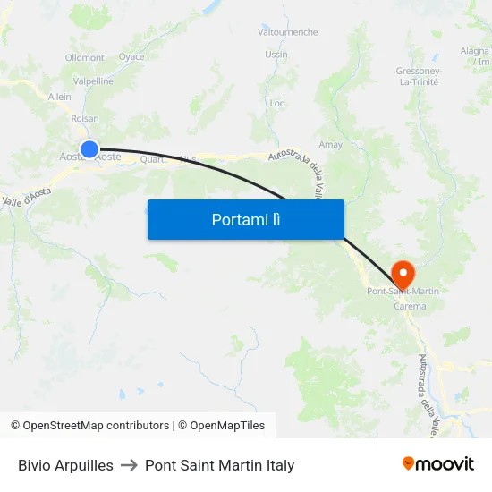 Bivio Arpuilles to Pont Saint Martin Italy map