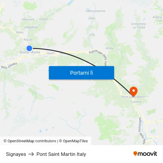 Signayes to Pont Saint Martin Italy map