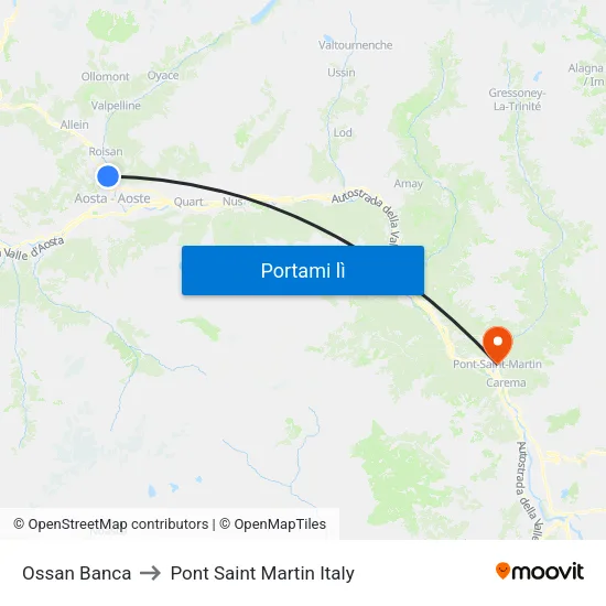 Ossan Banca to Pont Saint Martin Italy map