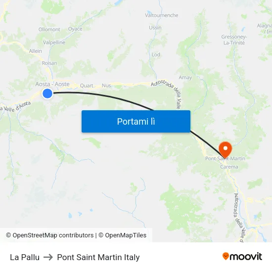 La Pallu to Pont Saint Martin Italy map