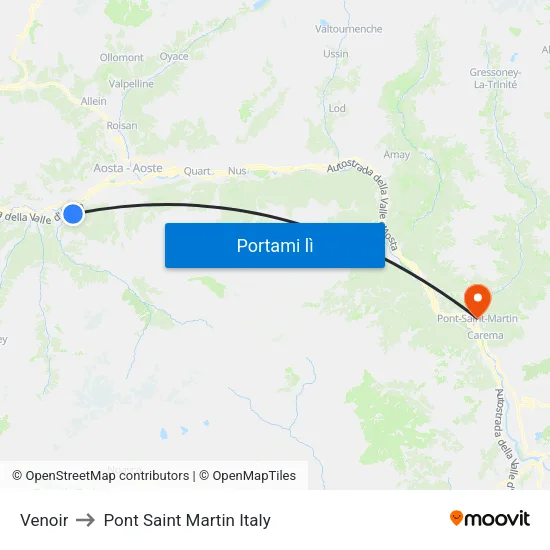 Venoir to Pont Saint Martin Italy map