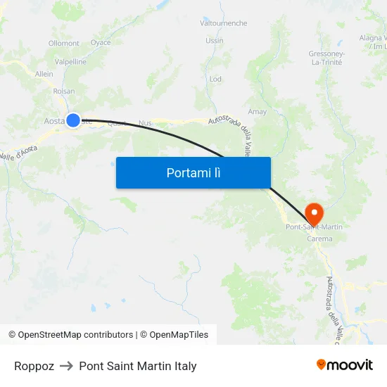 Roppoz to Pont Saint Martin Italy map