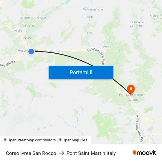 Corso Ivrea San Rocco to Pont Saint Martin Italy map