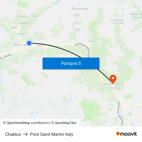 Chabloz to Pont Saint Martin Italy map