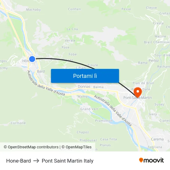 Hone-Bard to Pont Saint Martin Italy map