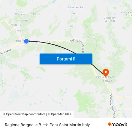 Regione Borgnalle B to Pont Saint Martin Italy map