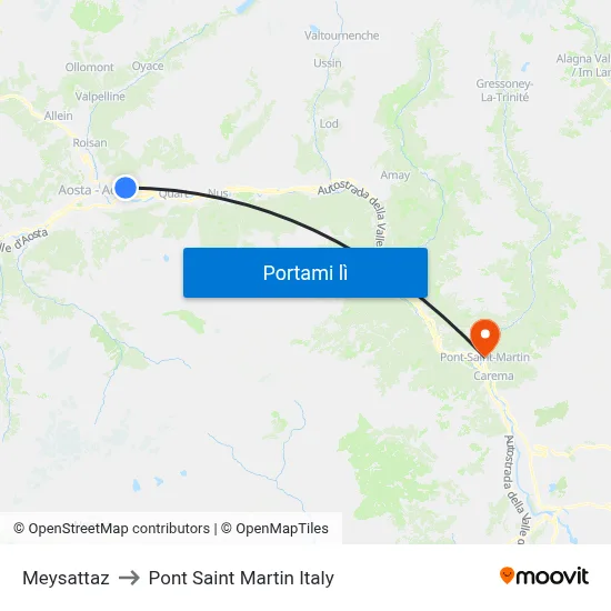 Meysattaz R to Pont Saint Martin Italy map