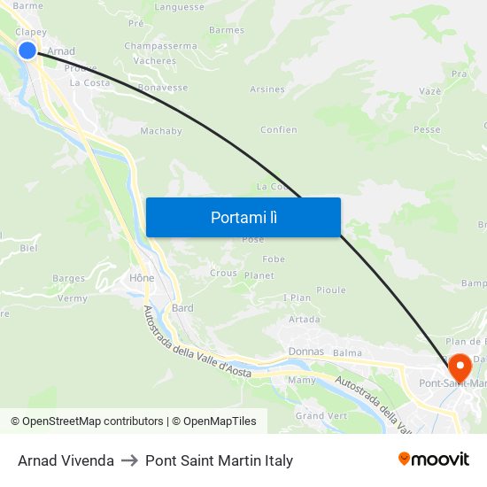 Arnad Vivenda to Pont Saint Martin Italy map