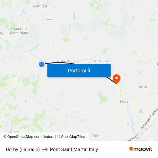 Derby (La Salle) to Pont Saint Martin Italy map