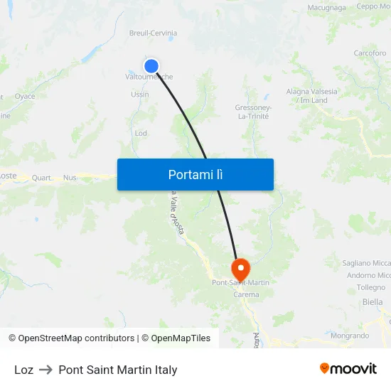 Loz to Pont Saint Martin Italy map