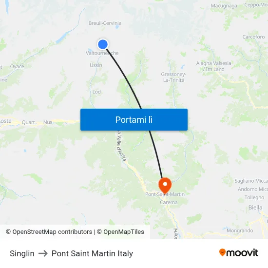 Singlin to Pont Saint Martin Italy map