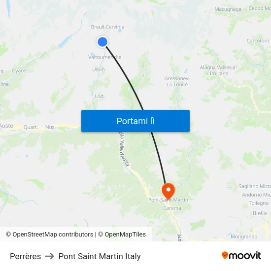 Perrères to Pont Saint Martin Italy map