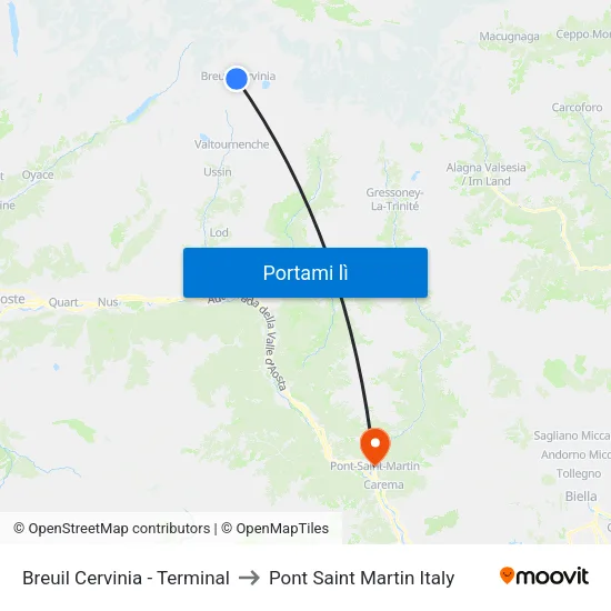 Breuil Cervinia - Terminal to Pont Saint Martin Italy map