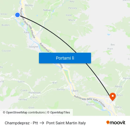 Champdepraz - Ptt to Pont Saint Martin Italy map