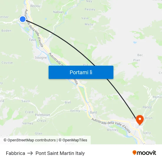 Fabbrica to Pont Saint Martin Italy map
