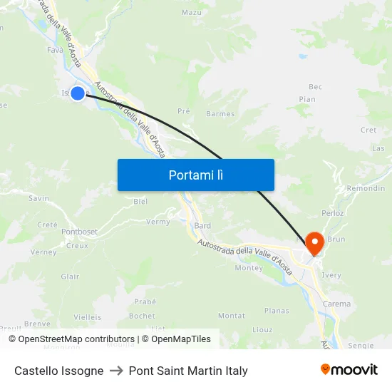 Castello Issogne to Pont Saint Martin Italy map