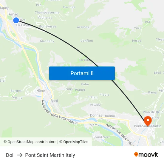 Doil to Pont Saint Martin Italy map