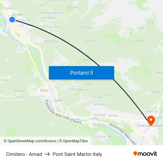 Cimitero - Arnad to Pont Saint Martin Italy map