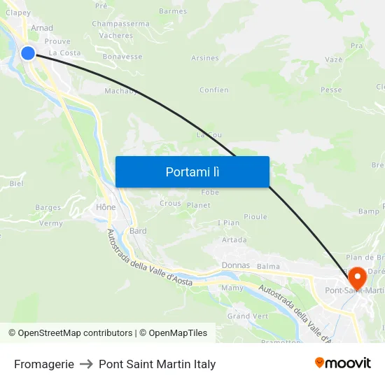 Fromagerie to Pont Saint Martin Italy map