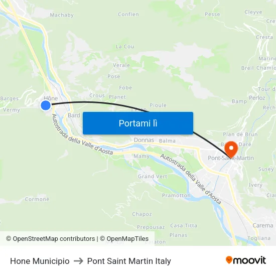 Hone Municipio to Pont Saint Martin Italy map
