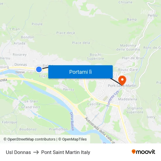 Donnas Usl to Pont Saint Martin Italy map