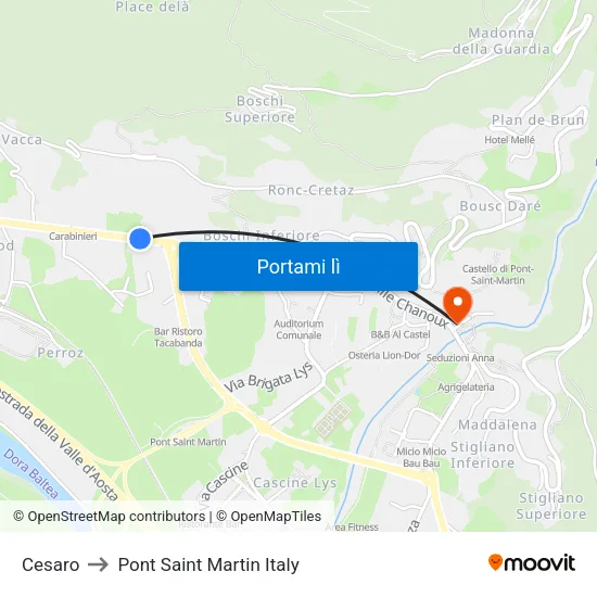 Cesaro to Pont Saint Martin Italy map
