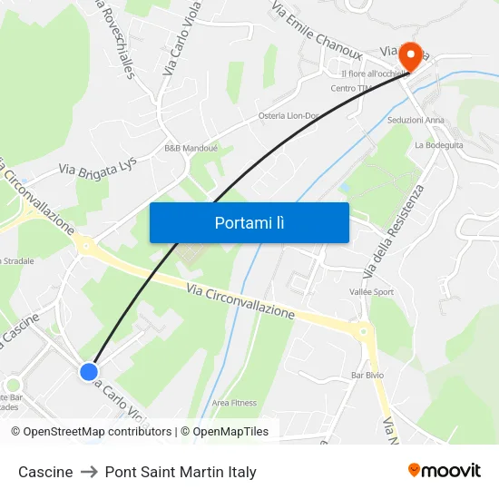 Cascine to Pont Saint Martin Italy map