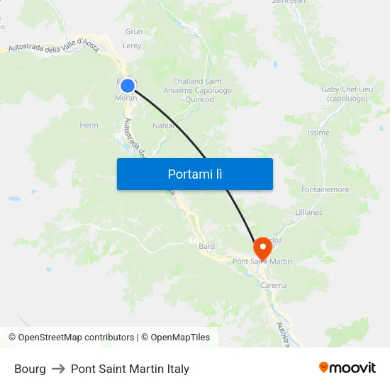 Bourg to Pont Saint Martin Italy map