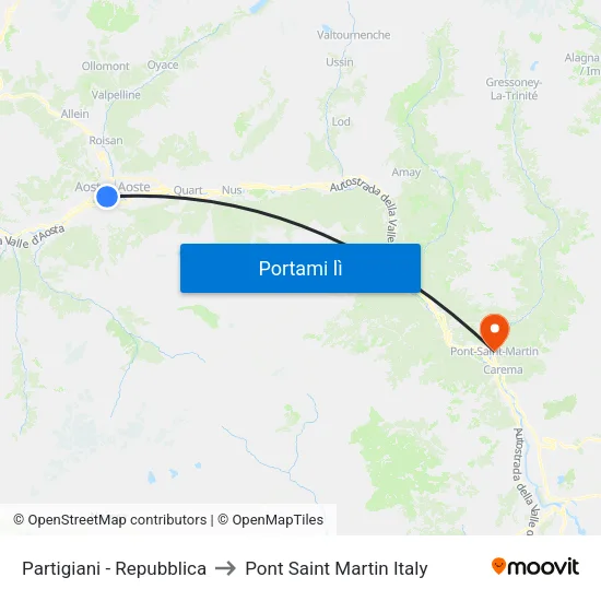 Partigiani - Repubblica to Pont Saint Martin Italy map