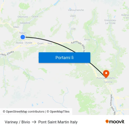 Variney / Bivio to Pont Saint Martin Italy map