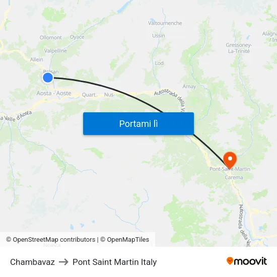 Chambavaz to Pont Saint Martin Italy map