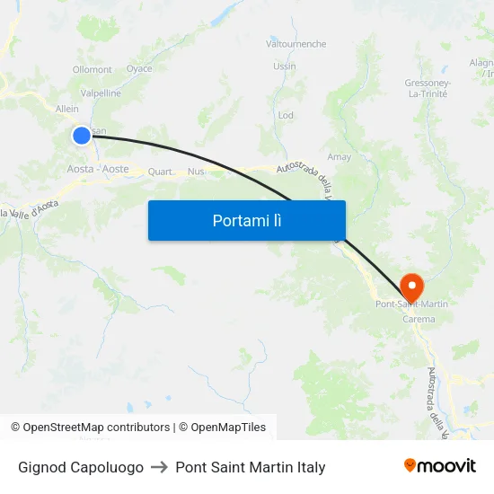 Gignod Capoluogo to Pont Saint Martin Italy map