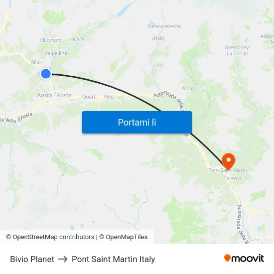 Bivio Planet to Pont Saint Martin Italy map