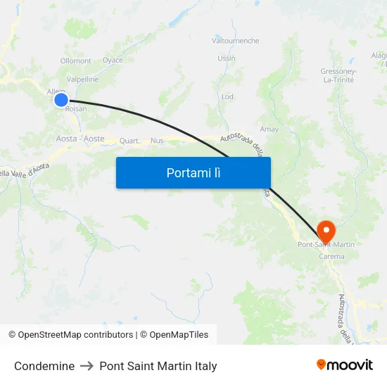 Condemine to Pont Saint Martin Italy map
