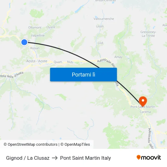 Gignod / La Clusaz to Pont Saint Martin Italy map
