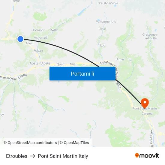 Etroubles to Pont Saint Martin Italy map