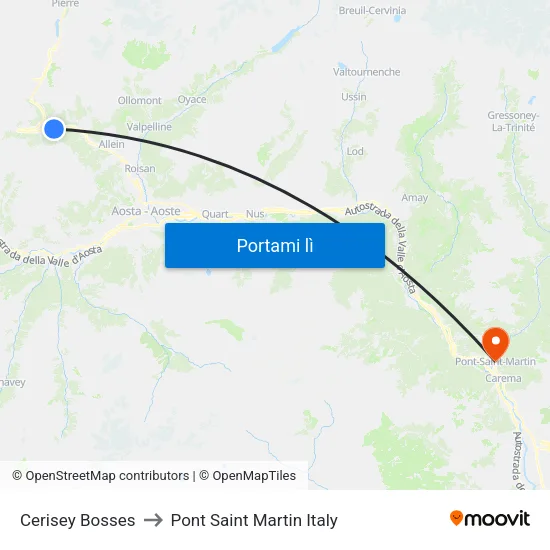 Cerisey Bosses to Pont Saint Martin Italy map