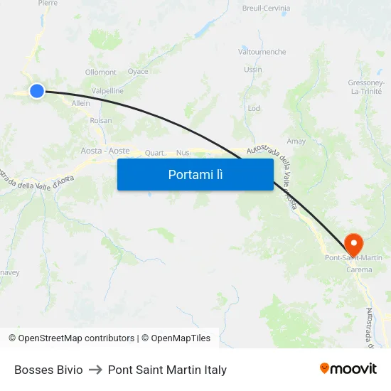 Bosses Bivio to Pont Saint Martin Italy map