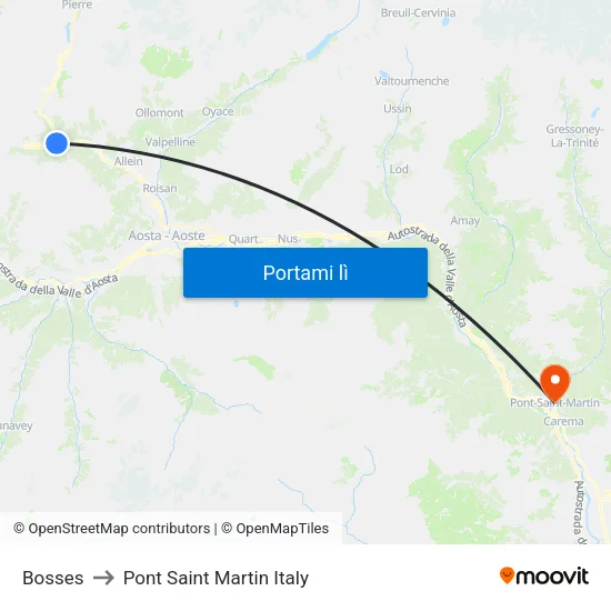 Bosses to Pont Saint Martin Italy map
