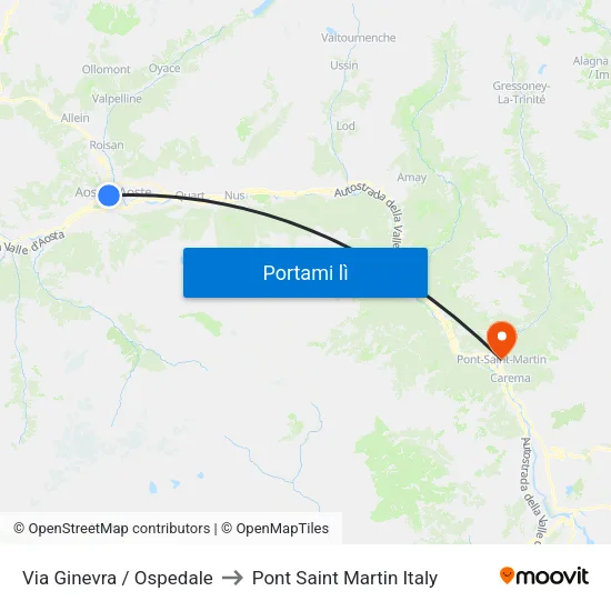 Via Ginevra / Ospedale to Pont Saint Martin Italy map