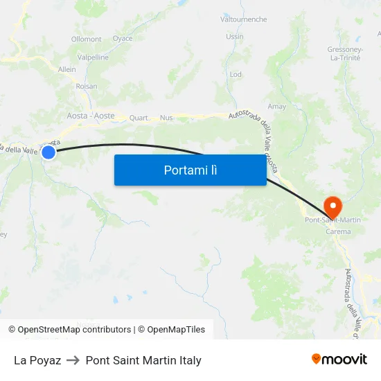 La Poyaz to Pont Saint Martin Italy map