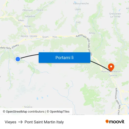 Vieyes to Pont Saint Martin Italy map